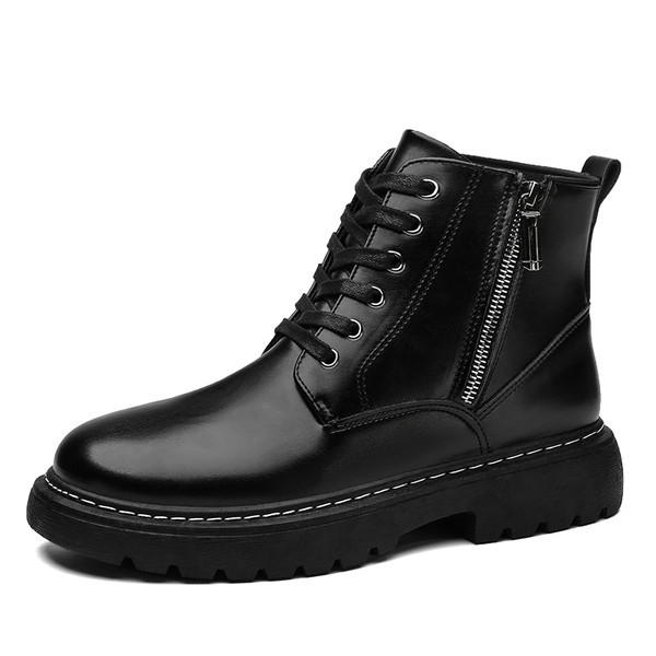 Ανδρικά παπούτσια χειμερινά casual από οικολογικό δέρμα με φερμουάρ και κορδόνια