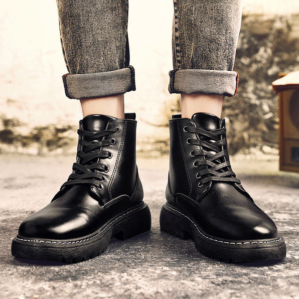 Ανδρικά παπούτσια χειμερινά casual από οικολογικό δέρμα με φερμουάρ και κορδόνια