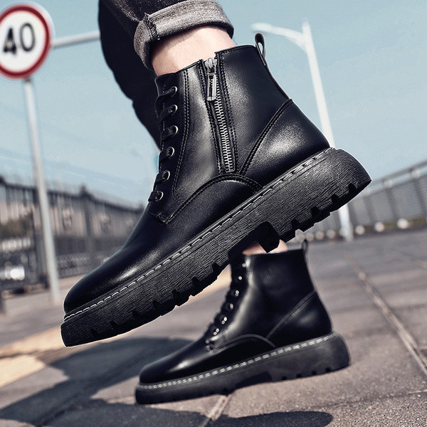 Ανδρικά παπούτσια χειμερινά casual από οικολογικό δέρμα με φερμουάρ και κορδόνια