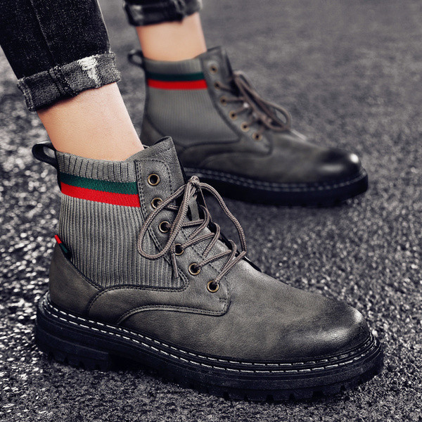 Modern férfi téli cipő eko bőrből, lapos talppal