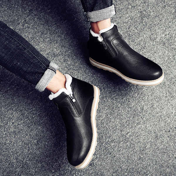 Műbőrből készült férfi alkalmi téli cipő puha béléssel