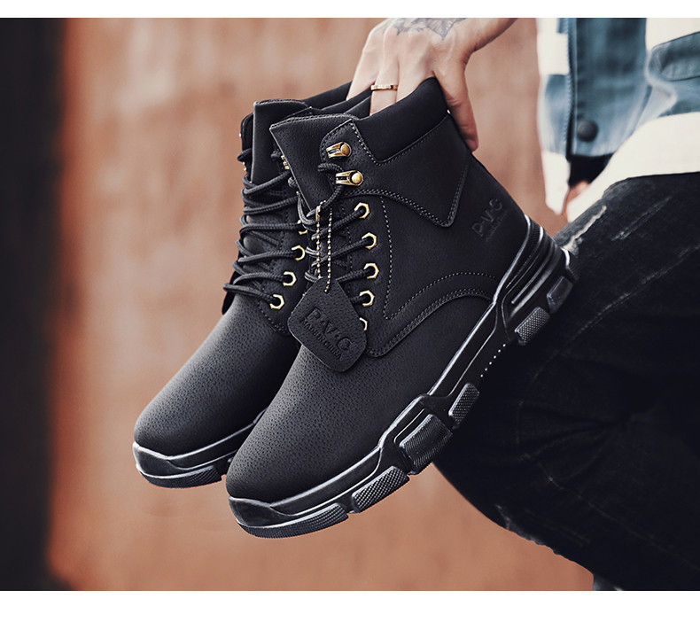 Aktuális férfi téli csizma eco bőrből, fűzővel