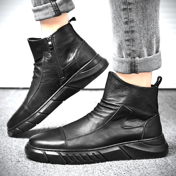 Eko bőrből készült modern férfi csizma lapos talppal