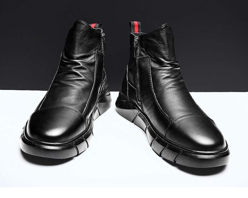 Eko bőrből készült modern férfi csizma lapos talppal