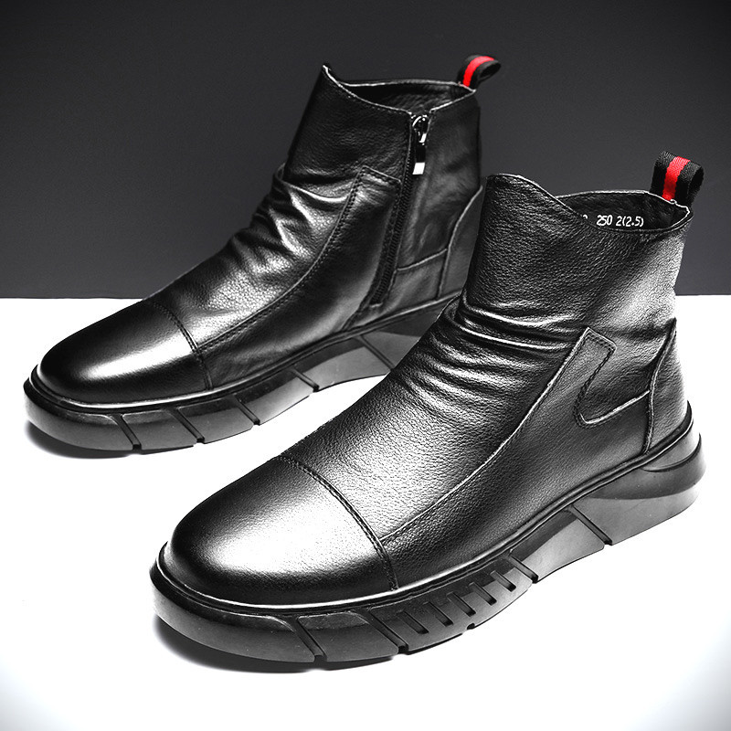 Eko bőrből készült modern férfi csizma lapos talppal