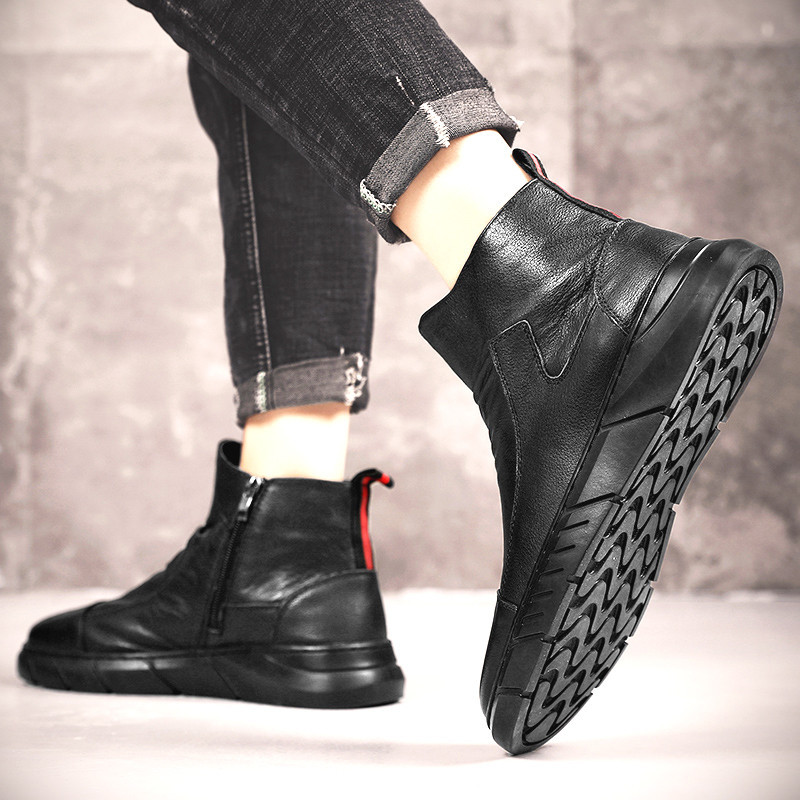 Eko bőrből készült modern férfi csizma lapos talppal