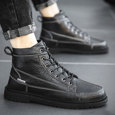 Öko bőrből készült férfi alkalmi csizma fűzővel és lapos talppal