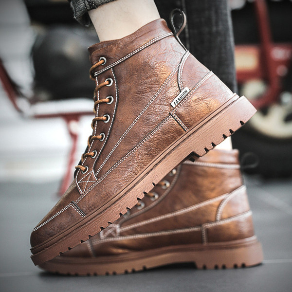 Öko bőrből készült férfi alkalmi csizma fűzővel és lapos talppal