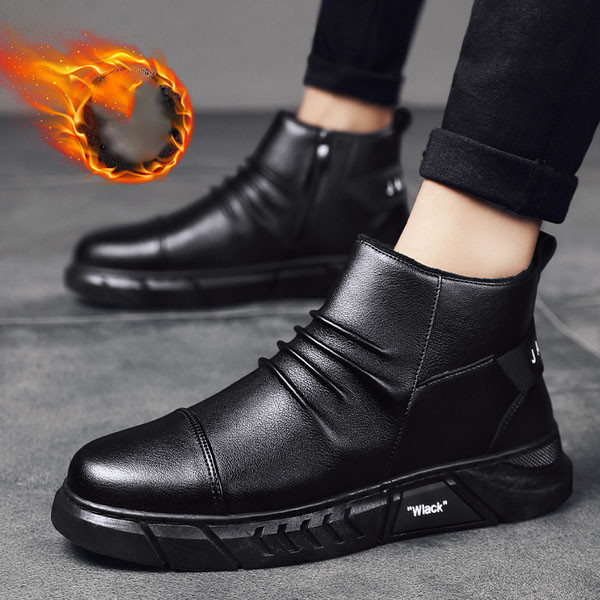 Fekete színű férfi bőrcsizma cipzárral