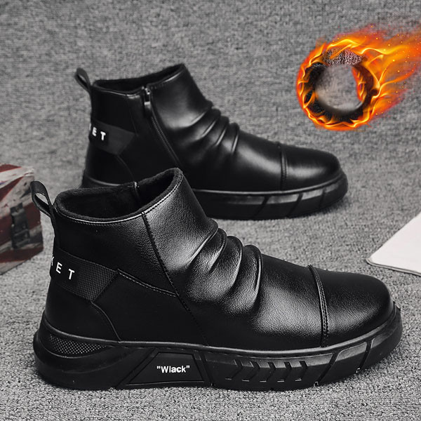 Fekete színű férfi bőrcsizma cipzárral