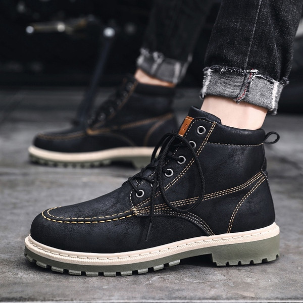 Férfi téli bőrcipő fűzős