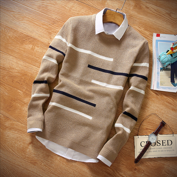 Férfi kötött pulóver ovális nyakkivágással