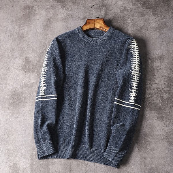 Meleg férfi gyapjú pulóver ovális nyakkivágással