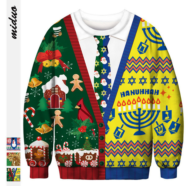 Színes férfi karácsonyi pulóver kerek nyakkivágással