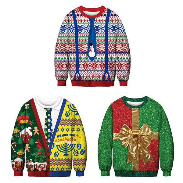 Színes férfi karácsonyi pulóver kerek nyakkivágással