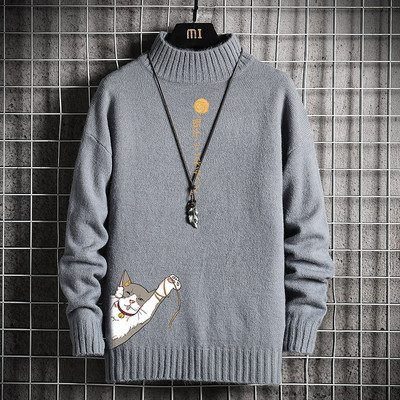 Aktuális férfi pulóver magas gallérral és rátéttel