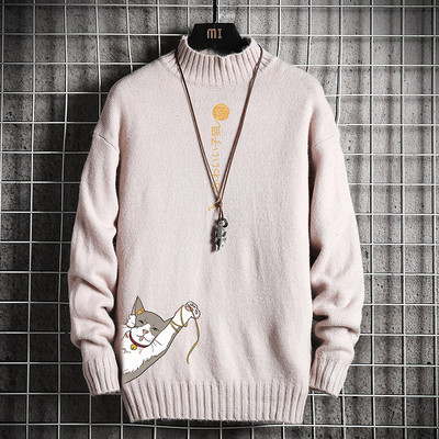 Aktuális férfi pulóver magas gallérral és rátéttel