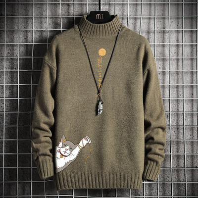 Aktuális férfi pulóver magas gallérral és rátéttel