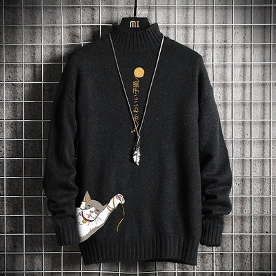 Aktuális férfi pulóver magas gallérral és rátéttel