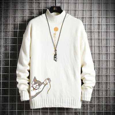 Aktuális férfi pulóver magas gallérral és rátéttel