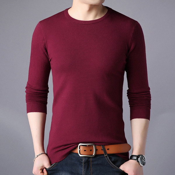 Vékony kötésű sima mintás férfi pulóver