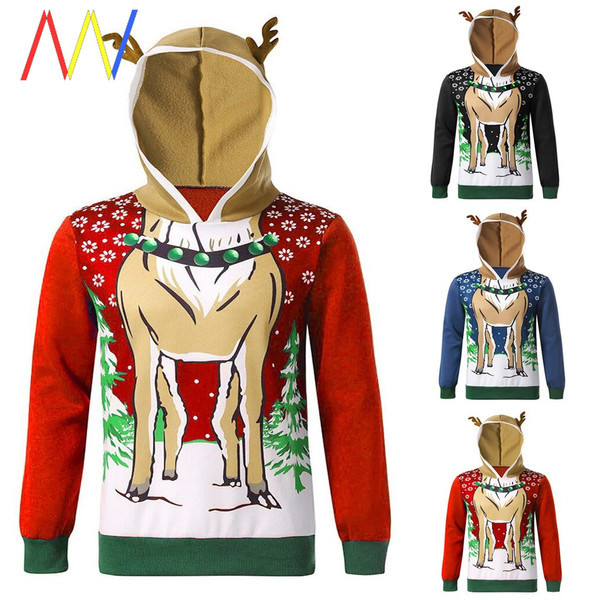 Férfi pulóver kapucnival, karácsonyi motívummal