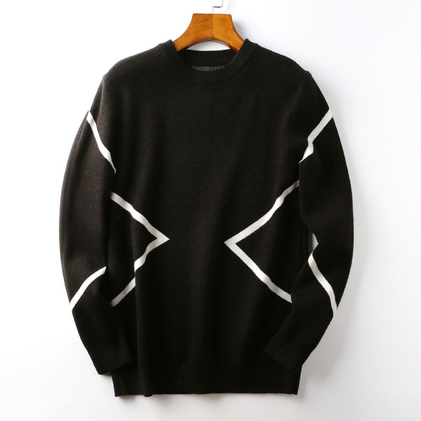 Muški pamučni pulover s okruglim izrezom u crno-bijeloj boji