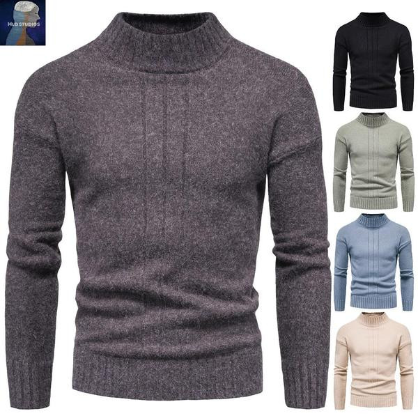 Μοντέρνο ανδρικό πουλόβερ με κολάρο  και μακριά μανίκια