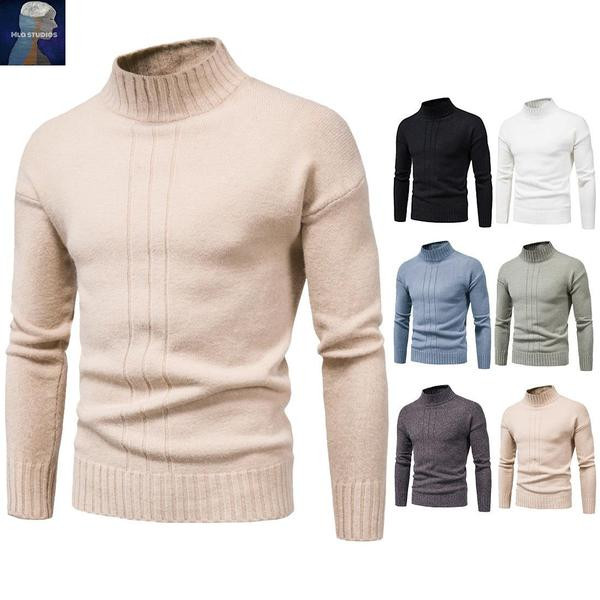 Μοντέρνο ανδρικό πουλόβερ με κολάρο  και μακριά μανίκια