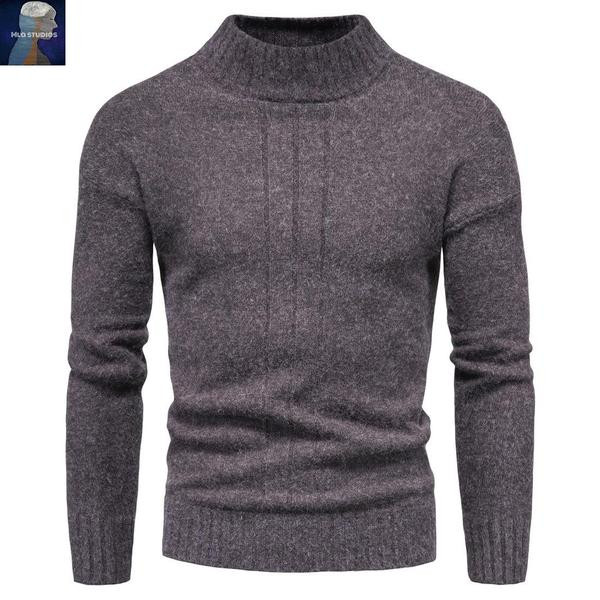 Μοντέρνο ανδρικό πουλόβερ με κολάρο  και μακριά μανίκια