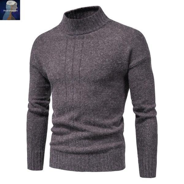 Μοντέρνο ανδρικό πουλόβερ με κολάρο  και μακριά μανίκια