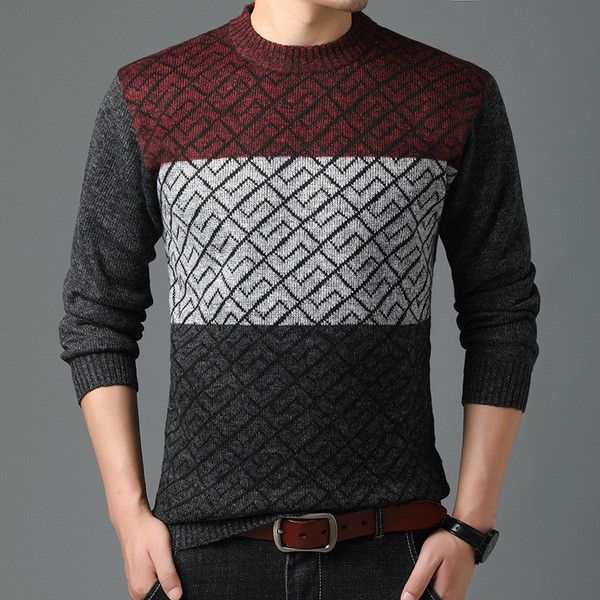 Színes férfi pulóver ovális nyakkivágással és hosszú ujjal