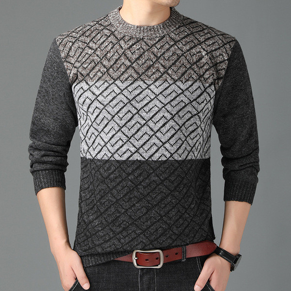 Színes férfi pulóver ovális nyakkivágással és hosszú ujjal