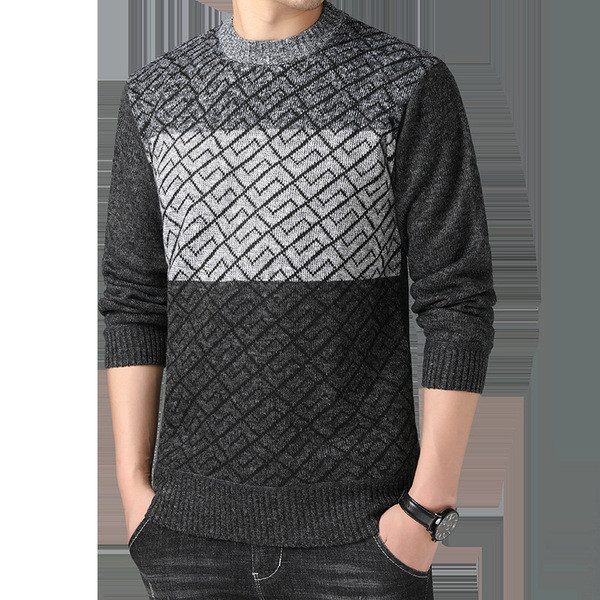 Színes férfi pulóver ovális nyakkivágással és hosszú ujjal