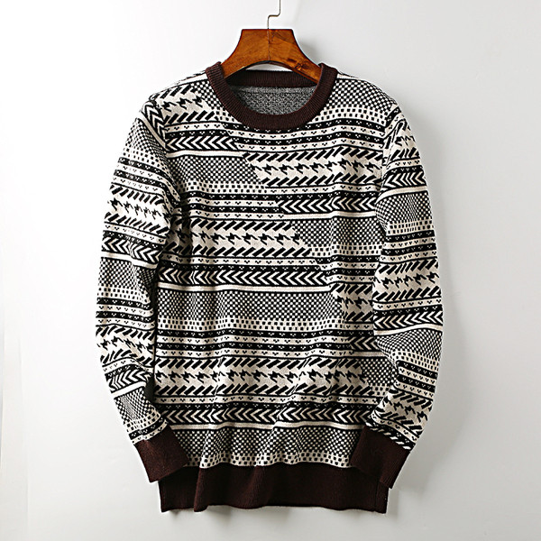 Férfi pulóver fekete-fehér figurákkal