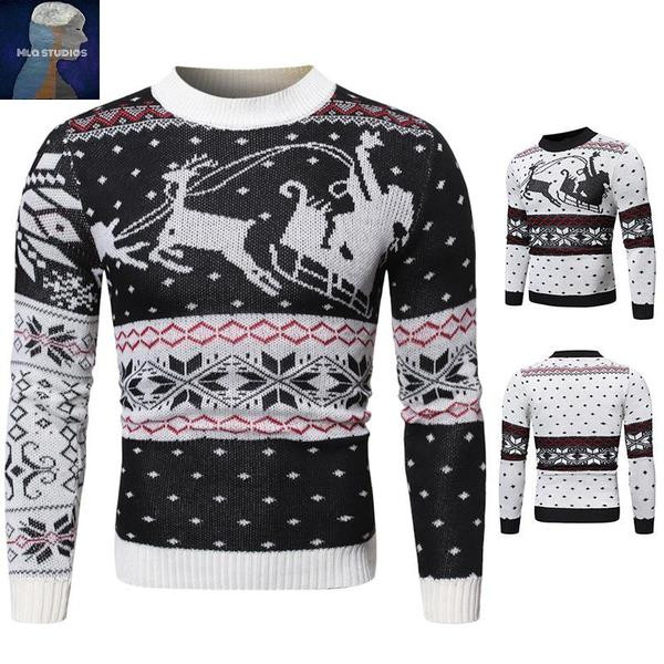 Férfi karácsonyi pulóver kerek nyakkivágással és hosszú ujjal