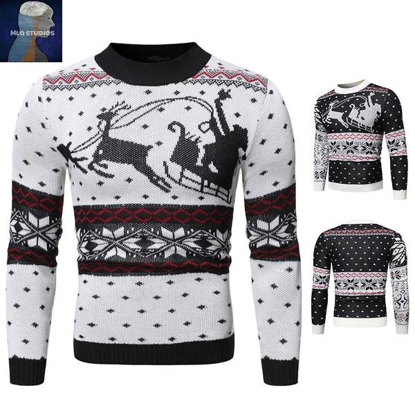 Férfi karácsonyi pulóver kerek nyakkivágással és hosszú ujjal