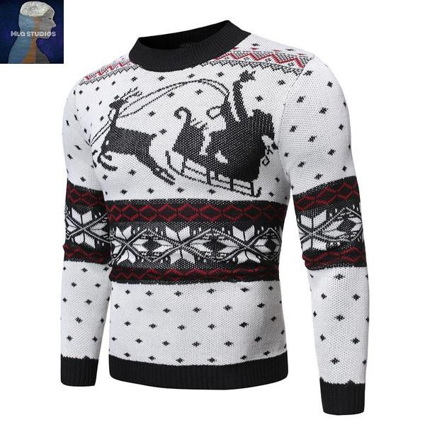 Férfi karácsonyi pulóver kerek nyakkivágással és hosszú ujjal