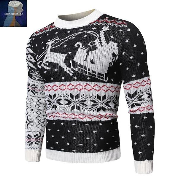 Férfi karácsonyi pulóver kerek nyakkivágással és hosszú ujjal