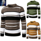 Férfi csíkos pulóver ovális nyakkivágással