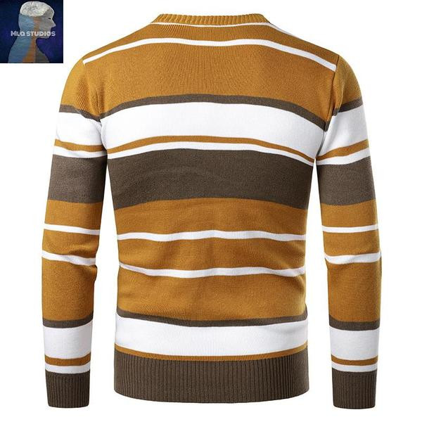 Férfi csíkos pulóver ovális nyakkivágással