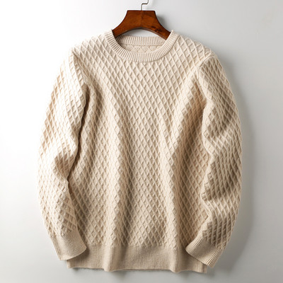 Vastag férfi téli pulóver ovális nyakkivágással