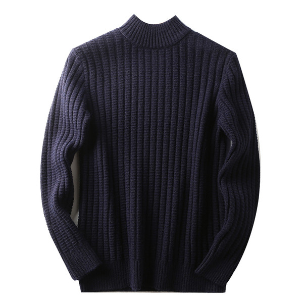 Vastag férfi gyapjú pulóver alacsony gallérral