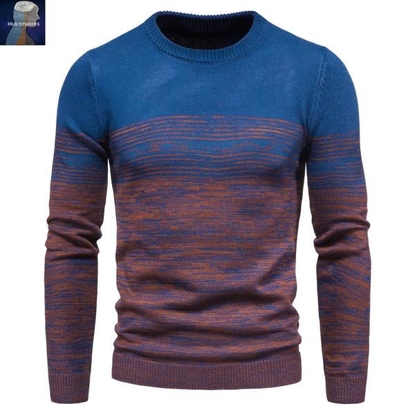 Ανδρικό χρωματιστό πουλόβερ με οβάλ ντεκολτέ