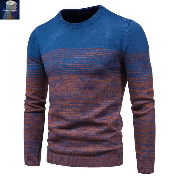 Ανδρικό χρωματιστό πουλόβερ με οβάλ ντεκολτέ