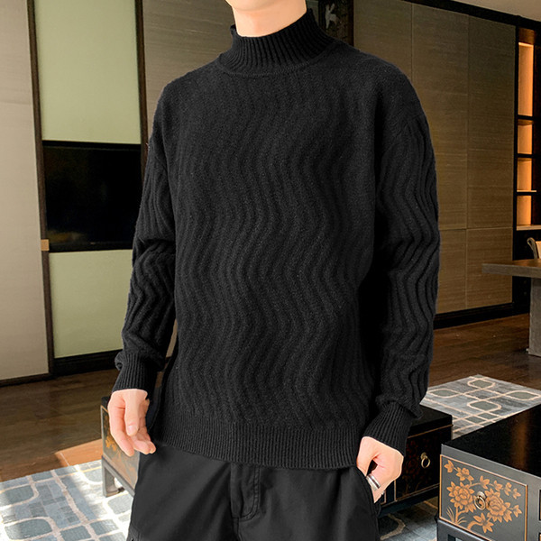 Alkalmi férfi pulóver sima modell magas gallérral