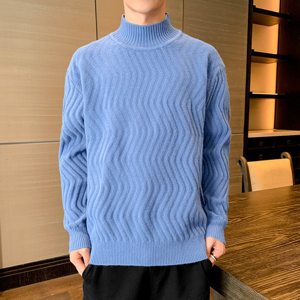 Alkalmi férfi pulóver sima modell magas gallérral