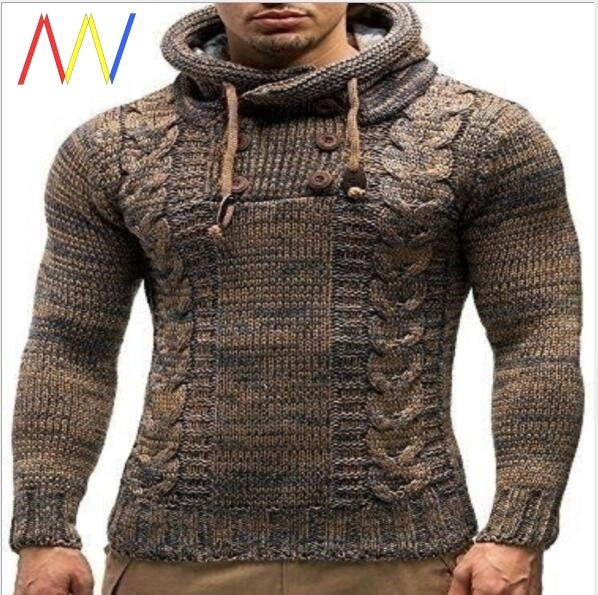 Vastag téli pulóver nyakkendővel és kapucnival