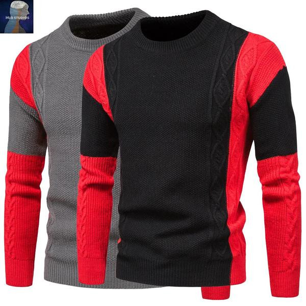 Divatos férfi pulóver ovális nyakkivágással és hosszú ujjal