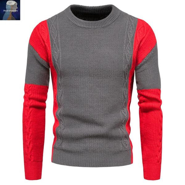 Divatos férfi pulóver ovális nyakkivágással és hosszú ujjal